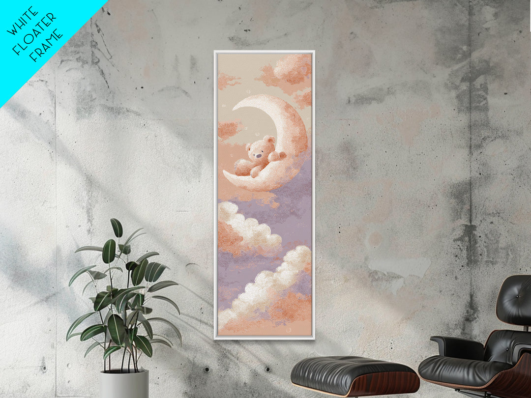 Baby Bear Floating on a Crescent Moon Canvas Print, Nursery Art, Dinosaur Wall Art, Nursery Decor, Fine Art, Nursery, NUR-1x3-42