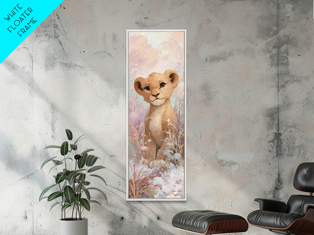 Lion Cub with Soft Golden Mane Framed Canvas Print, Nursery Art, Boho Decor, Nursery Decor, Oil Painting, Nursery, NUR-1x3-45