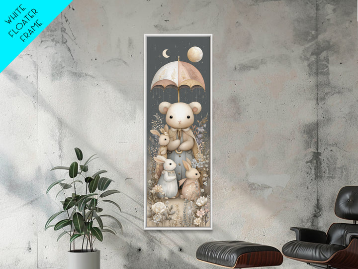 Bear and Rabbit Sharing Umbrella Canvas Print, Nursery Art, Dinosaur Wall Art, Nursery Decor, Fine Art, Nursery, Room Decor, NUR-1x3-5