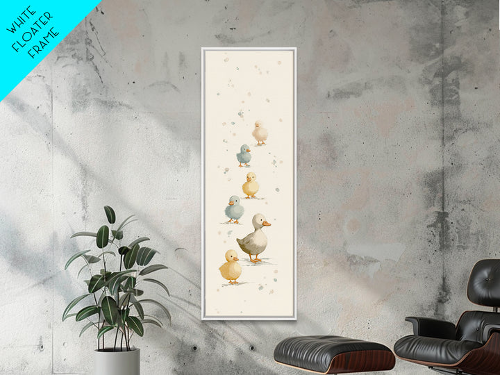 Ducklings Following a Mother Duck Framed Canvas Print, Nursery Art, Woodland Nursery Art, Nursery Decor, Oil Painting, Nursery, NUR-1x3-50