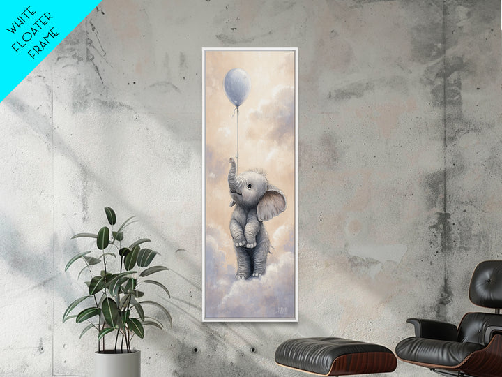 Sleepy Baby Elephant Holding a Tiny Balloon Framed Canvas Print, Nursery Art, Textured Painting, Nursery Decor, Nursery, NUR-1x3-61