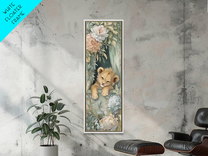 Lion Cub with Soft Golden Mane Framed Canvas Print, Nursery Art, Boho Decor, Nursery Decor, Oil Painting, Nursery, NUR-1x3-69