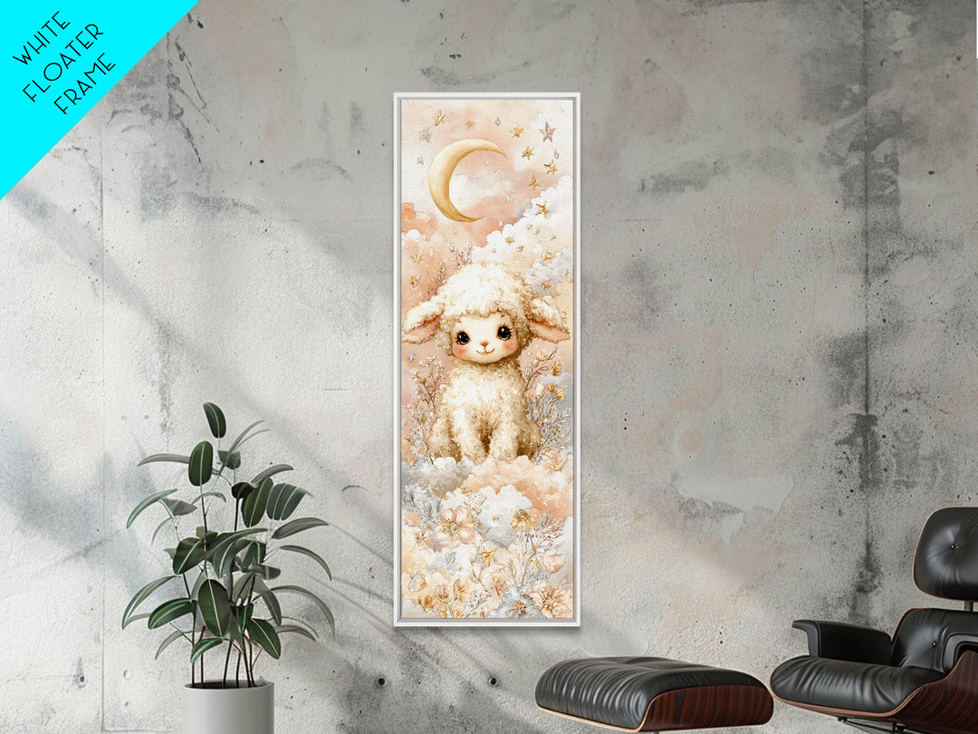 Little Lamb under a Starry Sky Framed Canvas Print, Nursery Art, Butterfly Wall Art, Nursery Decor, Fine Art, Nursery, NUR-1x3-79