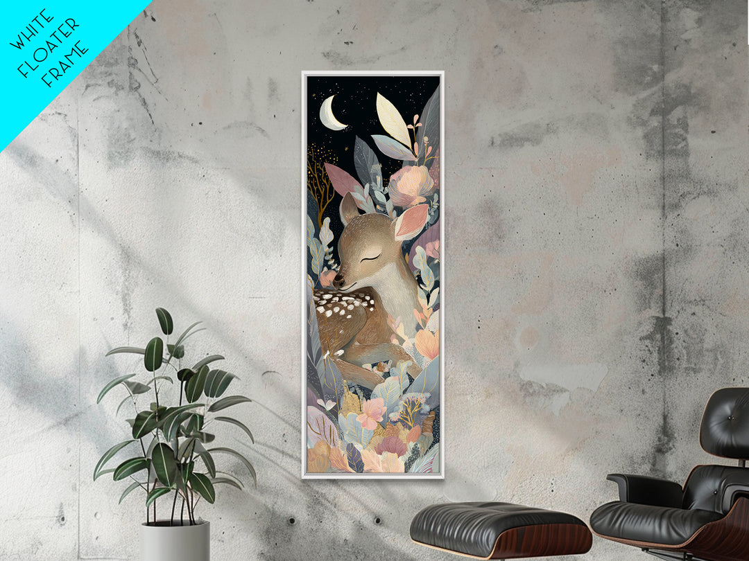 Deer Fawn Sleeping Framed Canvas Print, Nursery Art, Digital Download Art, Nursery Decor, Fine Art, Nursery, Whimsical Wall Art, NUR-1x3-83