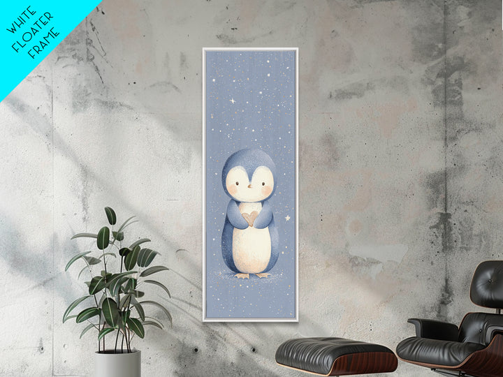 Penguin Holding a Little Heart Shape Canvas Print, Nursery Art, Modern Decor, Nursery Decor, Abstract Art, Nursery, Art Print, NUR-1x3-94