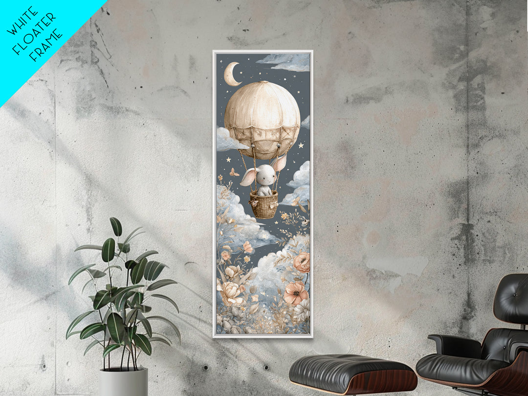 Floating Hot Air Balloon Framed Canvas Print, Nursery Art, Digital Download Art, Nursery Decor, Abstract Art, Nursery, NUR-1x3-96