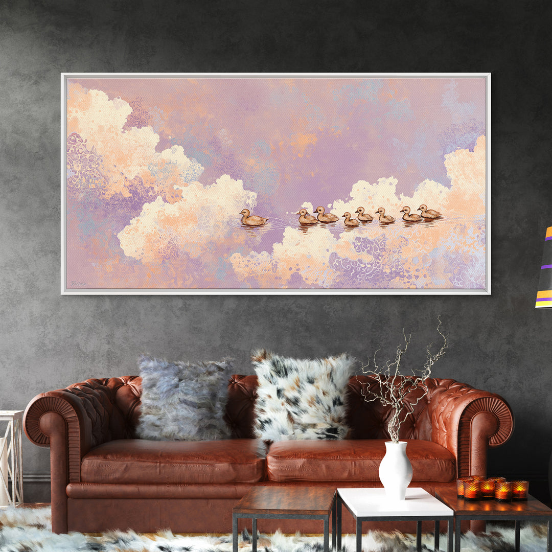 Ducklings Following a Mother Duck Framed Canvas Print, Nursery Art, Luxury Decor, Nursery Decor, Nursery, Nursery Wall Art, NUR-2x1-10