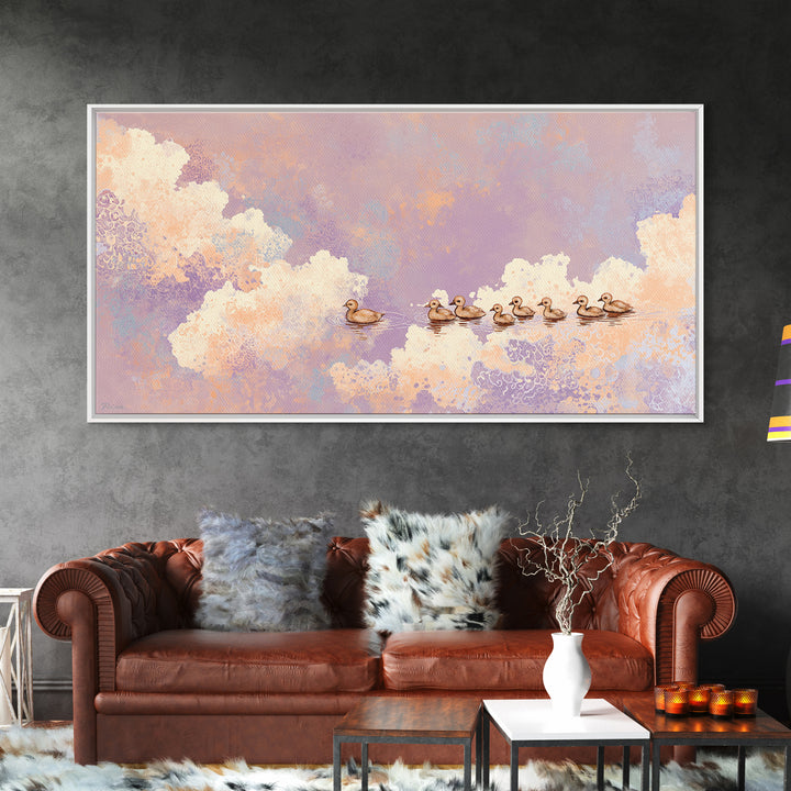Ducklings Following a Mother Duck Framed Canvas Print, Nursery Art, Luxury Decor, Nursery Decor, Nursery, Nursery Wall Art, NUR-2x1-10