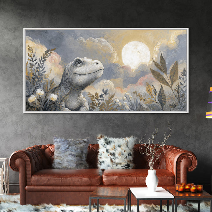 Tiny Dinosaur with Friendly Expression Framed Canvas Print, Nursery Art, Kids Wall Art, Nursery Decor, Fine Art, Nursery, NUR-2x1-11