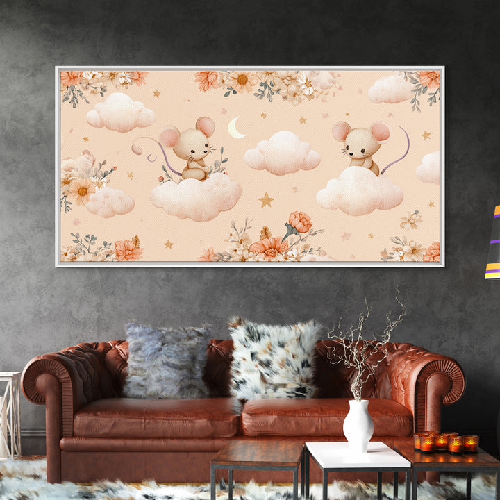 Ballet Mouse in Storybook Style Framed Canvas Print, Nursery Art, Modern Decor, Nursery Decor, Fine Art, Nursery, Art Print, NUR-2x1-16