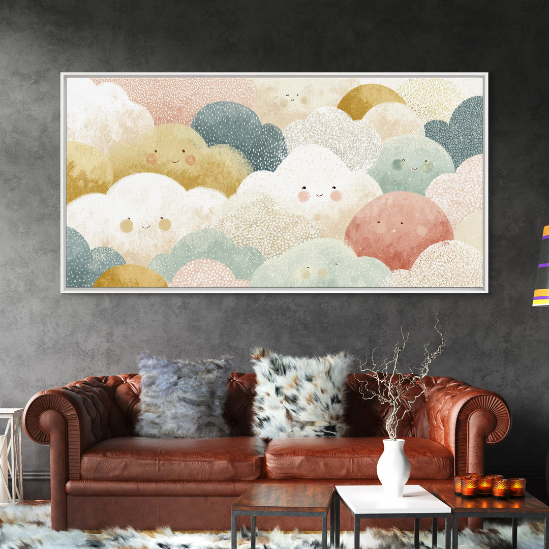 Clouds and Raindrops Framed Canvas Print, Nursery Art, Fine Art Print, Nursery Decor, Fine Art, Nursery, Digital Art, NUR-2x1-18