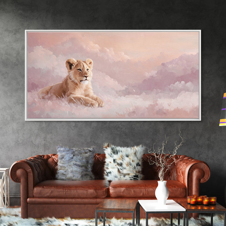 Lion Cub with Soft Golden Mane Framed Canvas Print, Nursery Art, Nursery Decor, Watercolor Art, Nursery 129, Wall Art Set of, NUR-2x1-29