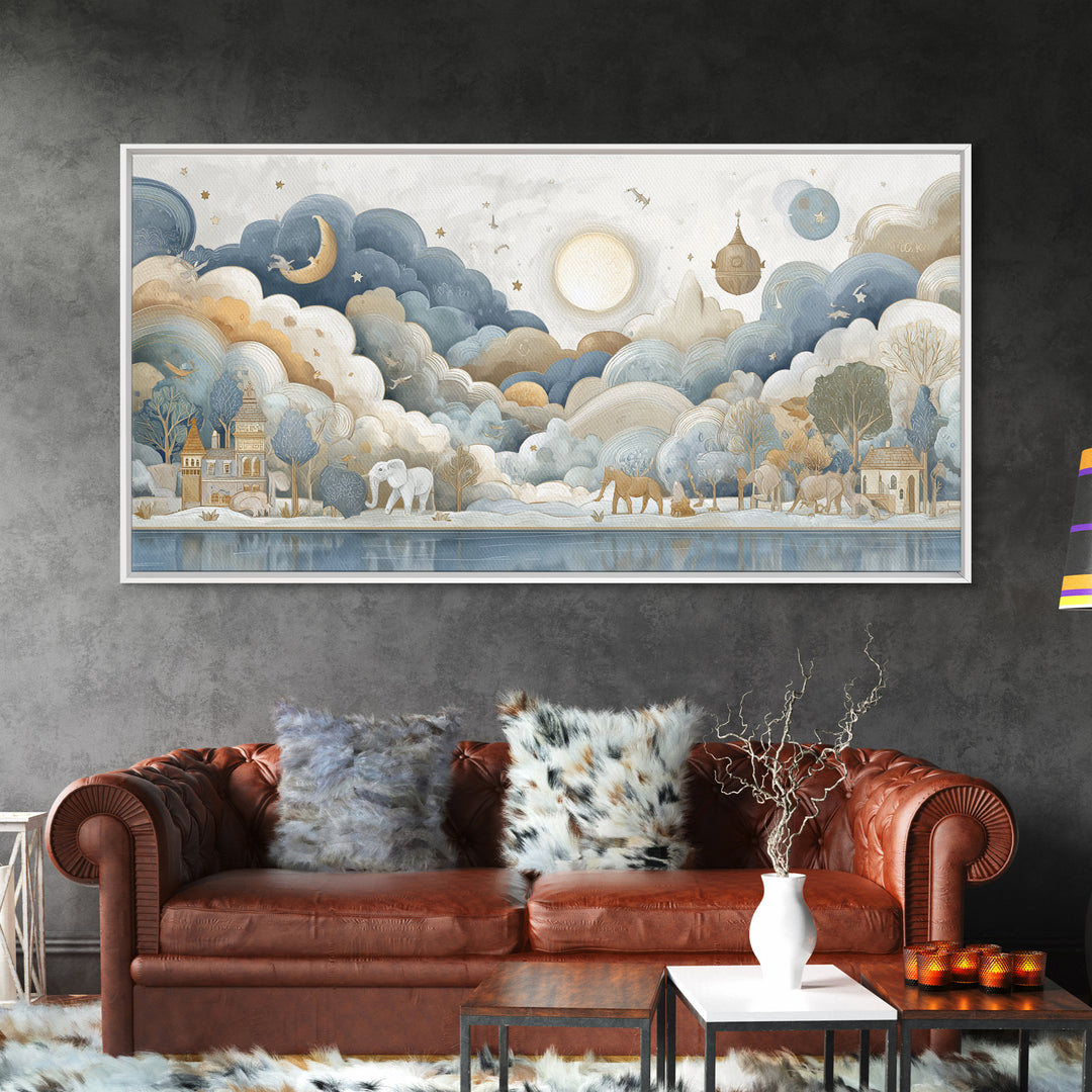 Animal Alphabet Scene Without Readable Letters Framed Canvas Print, Nursery Art, Playroom Decor, Nursery Decor, Nursery, NUR-2x1-55