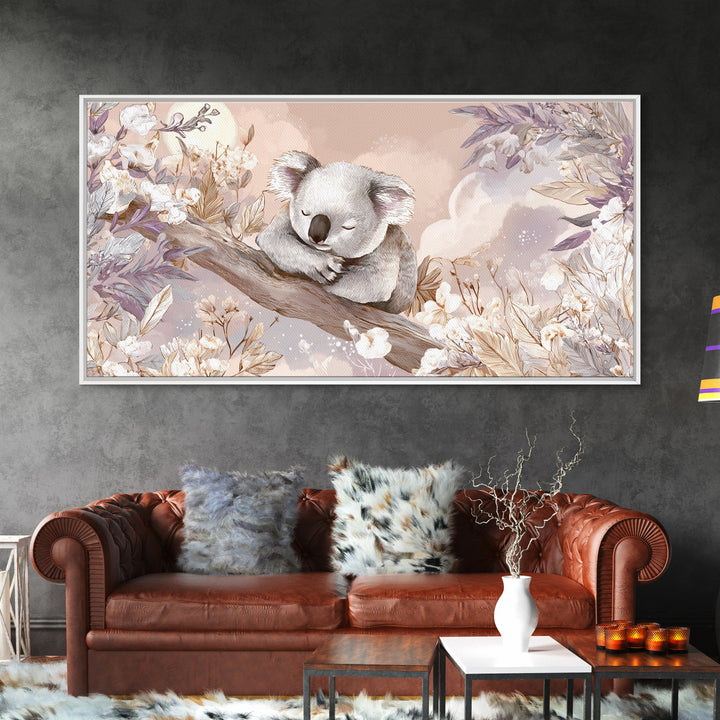 Sleeping Koala on Eucalyptus Branch Canvas Print, Nursery Art, Digital Art, Nursery Decor, Watercolor Art, Nursery, NUR-2x1-57