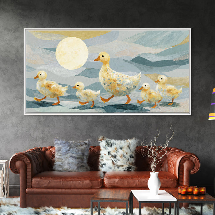 Ducklings Following a Mother Duck Canvas Print, Nursery Art, Wall Art, Nursery Decor, Oil Painting, Nursery, Nursery Prints, NUR-2x1-58
