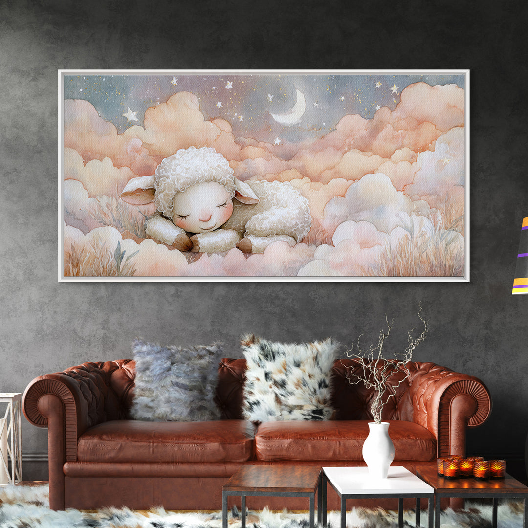 Little Lamb under a Starry Sky Canvas Print, Nursery Art, Girl Nursery Decor, Nursery Decor, Fine Art, Nursery, Kids Room Art, NUR-2x1-63