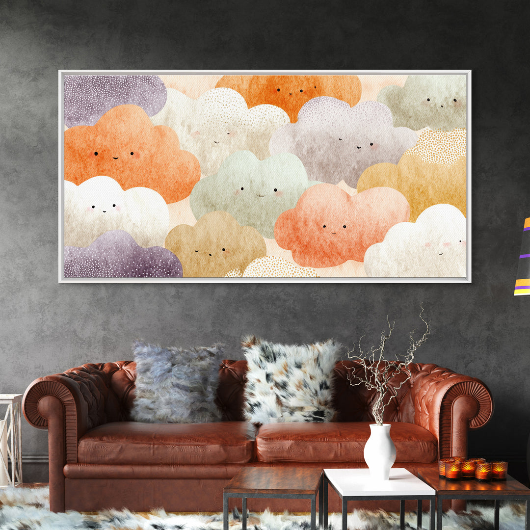 Clouds and Raindrops Canvas Print, Nursery Art, Textured Painting, Nursery Decor, Watercolor Art, Nursery, Wall Art Print, NUR-2x1-66