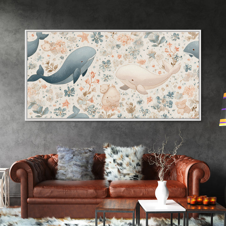 Friendly Ocean Creatures Canvas Print, Nursery Art, Printable Art, Nursery Decor, Fine Art, Nursery, Watercolor Print, NUR-2x1-68