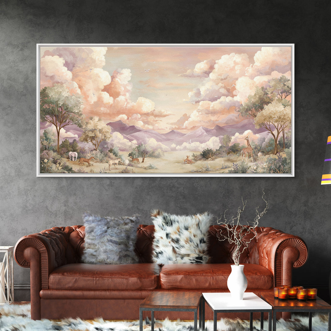 Animal Alphabet Scene Without Readable Letters Framed Canvas Print, Nursery Art, Art Print, Nursery Decor, Fine Art, Nursery, NUR-2x1-7