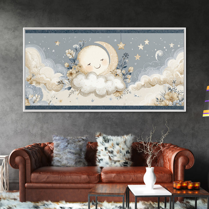 Moon and Stars Canvas Print, Nursery Art, Playroom Wall Art, Nursery Decor, Abstract Art, Nursery, Statement Artwork, NUR-2x1-71