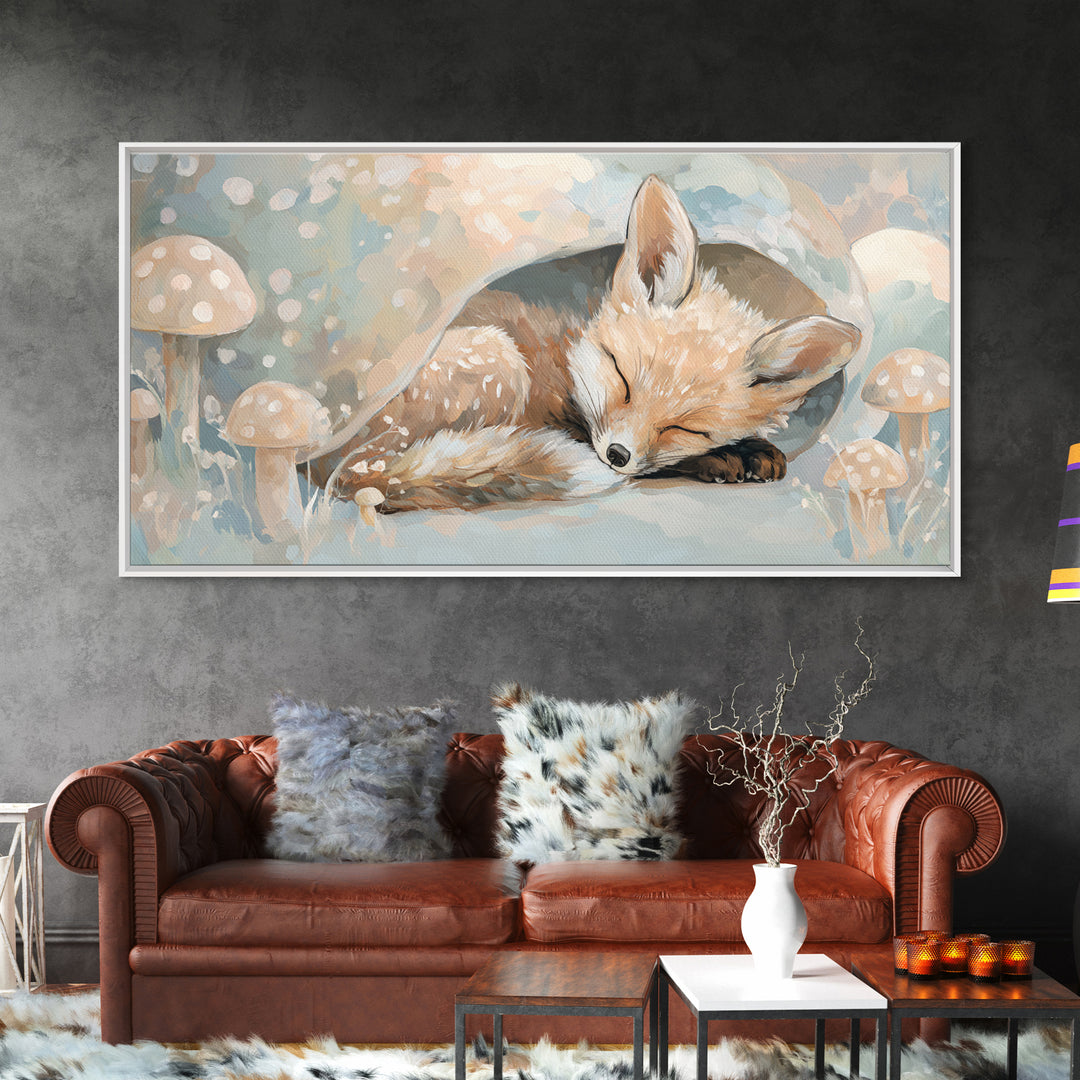 Woodland Fox Tucked Framed Canvas Print, Nursery Art, Nursery, Nursery Decor, Fine Art, Nursery, Playroom Wall Decor, NUR-2x1-72