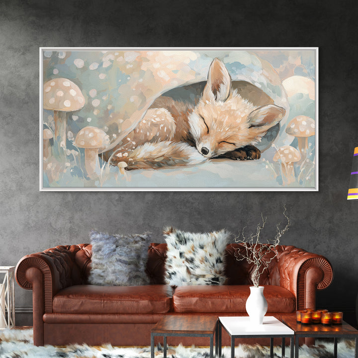 Woodland Fox Tucked Framed Canvas Print, Nursery Art, Nursery, Nursery Decor, Fine Art, Nursery, Playroom Wall Decor, NUR-2x1-72