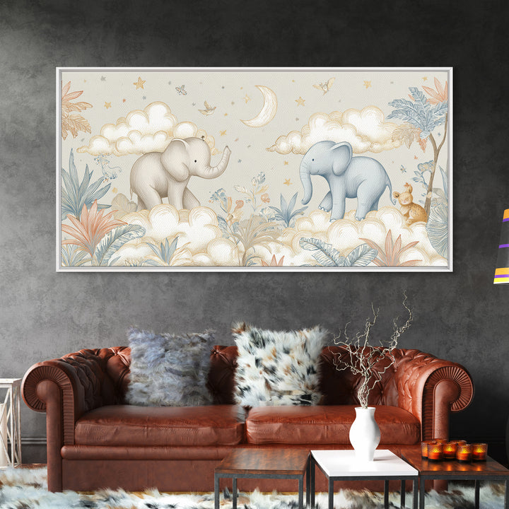 Pastel Jungle Animals Framed Canvas Print, Nursery Art, Wall Decor, Nursery Decor, Fine Art, Nursery, Playroom Decor, NUR-2x1-86