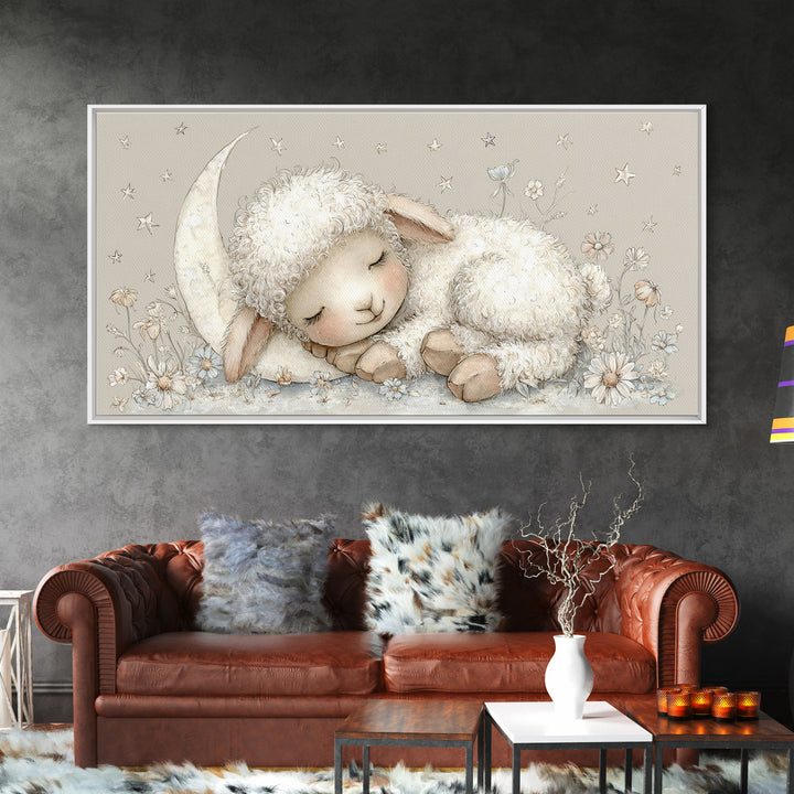 Little Lamb under a Starry Sky Framed Canvas Print, Nursery Art, Playroom Wall Decor, Nursery Decor, Fine Art, Nursery, NUR-2x1-87