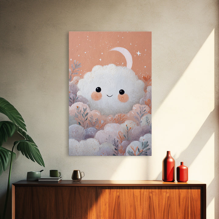 Moon and Stars Canvas Print, Nursery Art, Whimsical Wall Art, Nursery Decor, Abstract Art, Nursery, Minimalist Decor, NUR-2x3-11