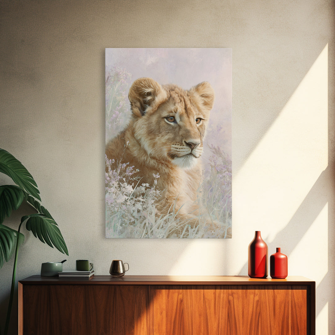 Lion Cub with Soft Golden Mane Framed Canvas Print, Nursery Art, Printable Wall Art, Nursery Decor, Abstract Art, Nursery, NUR-2x3-17