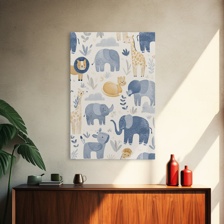 Pastel Jungle Animals Framed Canvas Print, Nursery Art, Statement Artwork, Nursery Decor, Abstract Art, Nursery, NUR-2x3-2