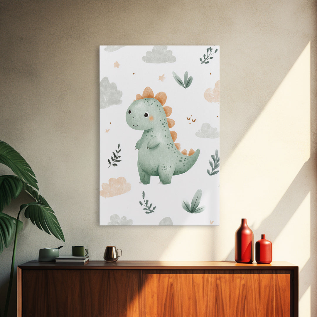 Tiny Dinosaur with Friendly Expression Canvas Print, Nursery Art, Luxury Decor, Nursery Decor, Nursery, Nursery Wall Art, NUR-2x3-23
