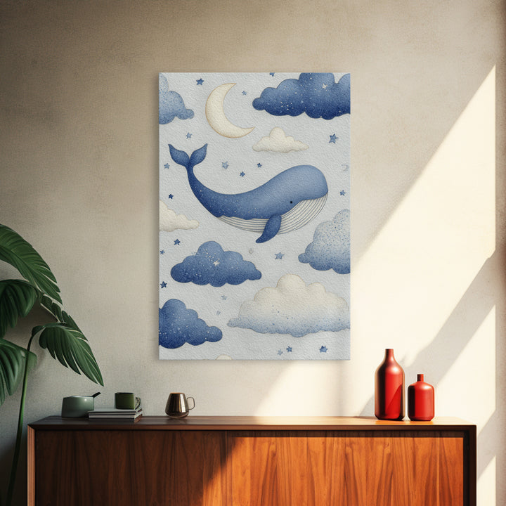 Whale and Tiny Stars Canvas Print, Nursery Art, Modern Decor, Nursery Decor, Fine Art, Nursery, Art Print, Digital Art, NUR-2x3-40