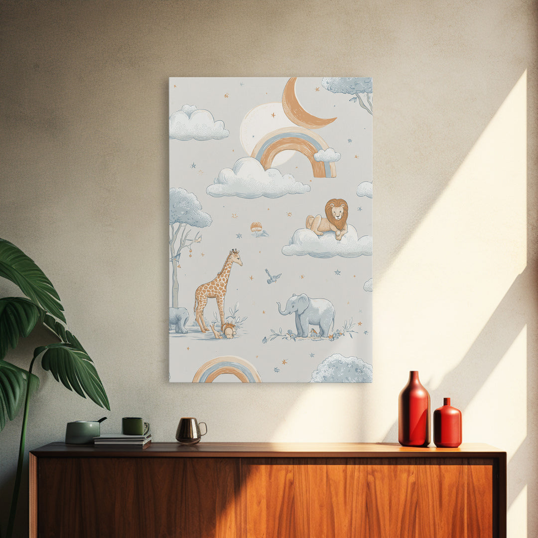 Animal Alphabet Scene Without Readable Letters Framed Canvas Print, Nursery Art, Contemporary Art, Nursery Decor, Nursery, NUR-2x3-43