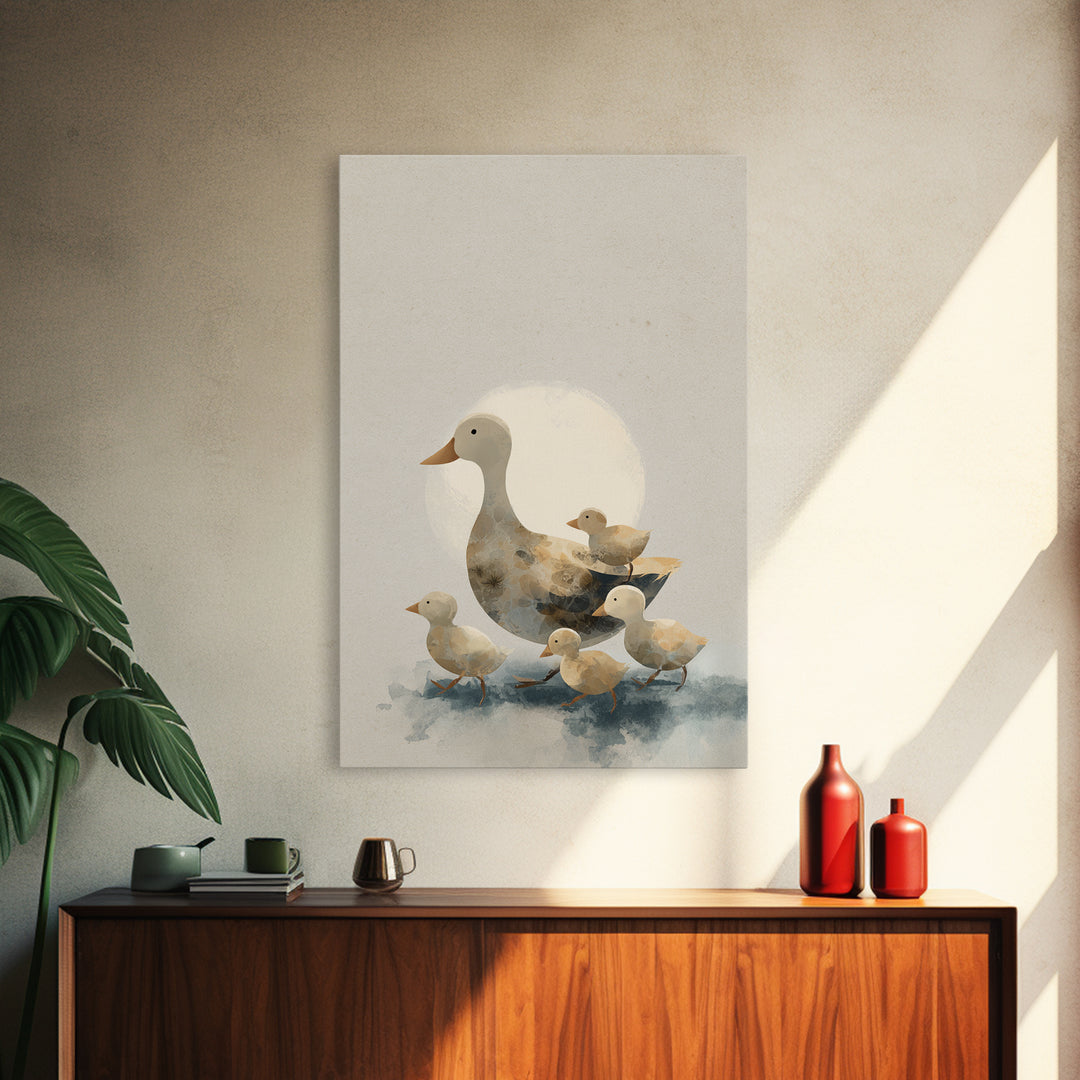 Ducklings Following a Mother Duck Framed Canvas Print, Nursery Art, Textured Painting, Nursery Decor, Fine Art, Nursery, NUR-2x3-46