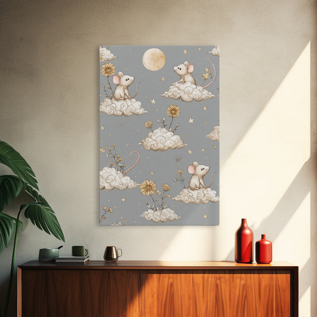 Ballet Mouse in Storybook Style Framed Canvas Print, Nursery Art, Boho Decor, Nursery Decor, Fine Art, Nursery, Wall Hangings, NUR-2x3-52