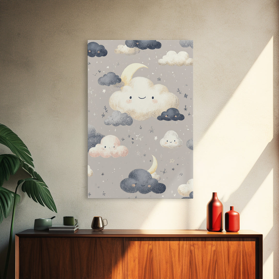 Moon and Stars Framed Canvas Print, Nursery Art, Digital Art, Nursery Decor, Oil Painting, Nursery, Girl Nursery Decor, NUR-2x3-59