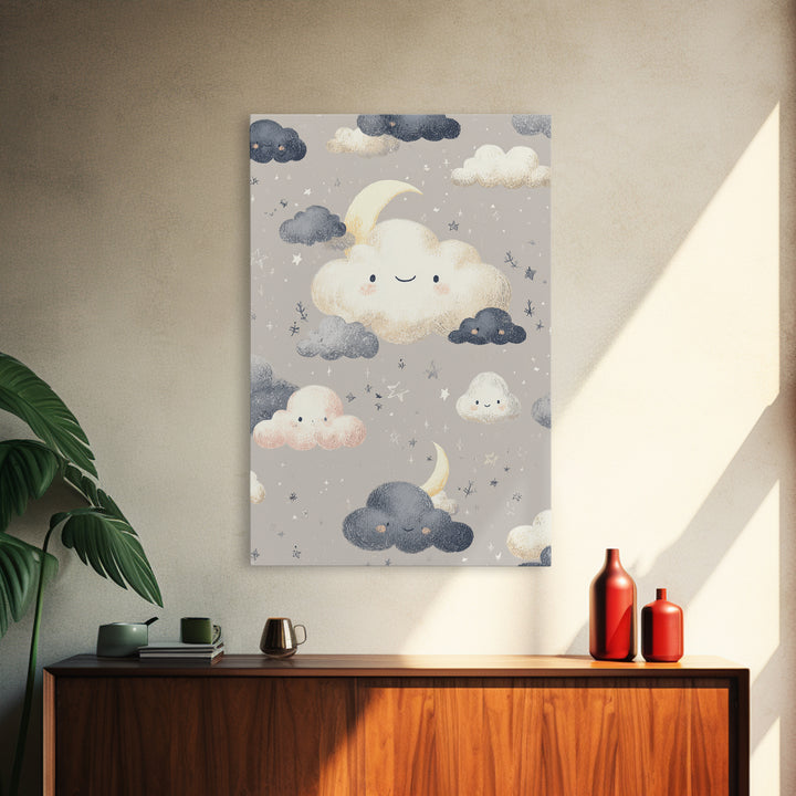 Moon and Stars Framed Canvas Print, Nursery Art, Digital Art, Nursery Decor, Oil Painting, Nursery, Girl Nursery Decor, NUR-2x3-59