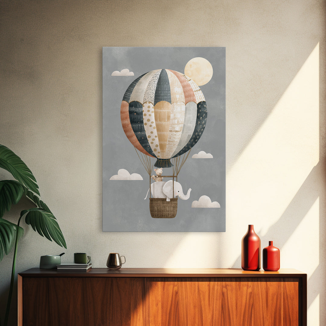 Floating Hot Air Balloon Framed Canvas Print, Nursery Art, Printable Art, Nursery Decor, Fine Art, Nursery, Watercolor Print, NUR-2x3-68