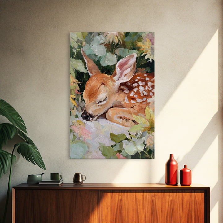 Deer Fawn Sleeping Canvas Print, Nursery Art, Playroom Wall Art, Nursery Decor, Fine Art, Nursery, Statement Artwork, NUR-2x3-7