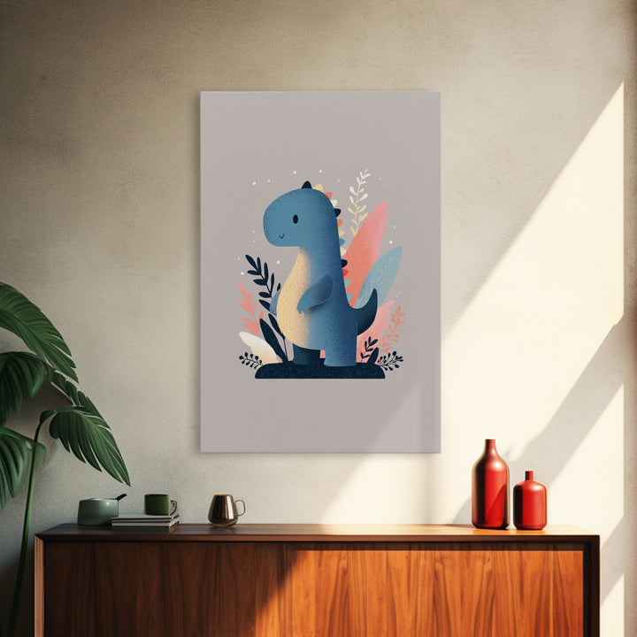 Tiny Dinosaur with Friendly Expression Canvas Print, Nursery Art, Nursery Decor, Nursery, Kids Wall Art, Woodland Nursery, NUR-2x3-71