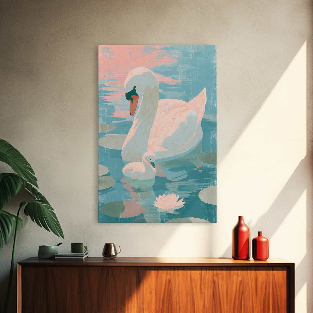 Swan and Cygnet Canvas Print, Nursery Art, Nursery Decor, Oil Painting, Nursery, Wall Art Print, Nursery Wall Decor, NUR-2x3-72
