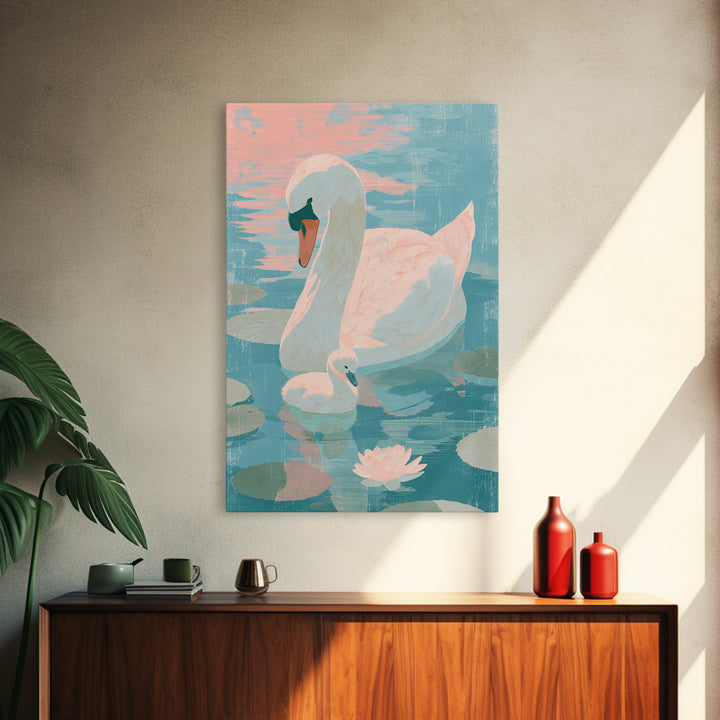 Swan and Cygnet Canvas Print, Nursery Art, Nursery Decor, Oil Painting, Nursery, Wall Art Print, Nursery Wall Decor, NUR-2x3-72