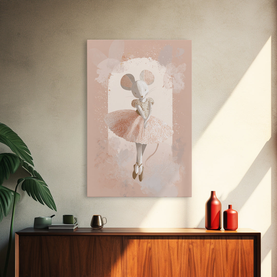 Ballet Mouse in Storybook Style Framed Canvas Print, Nursery Art, Girl Nursery Decor, Nursery Decor, Fine Art, Nursery, NUR-2x3-76
