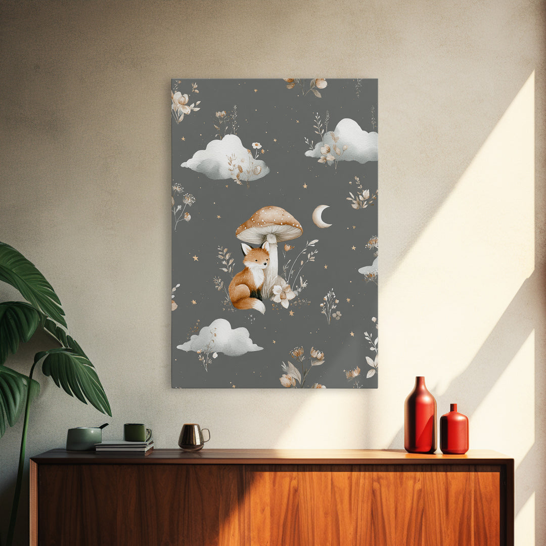 Woodland Fox Tucked Framed Canvas Print, Nursery Art, Playroom Wall Art, Nursery Decor, Fine Art, Nursery, Statement Artwork, NUR-2x3-84