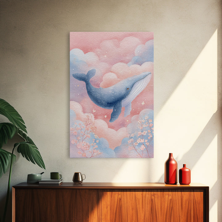 Whale and Tiny Stars Framed Canvas Print, Nursery Art, Nursery Wall Art, Nursery Decor, Fine Art, Nursery, Woodland Nursery, NUR-2x3-88