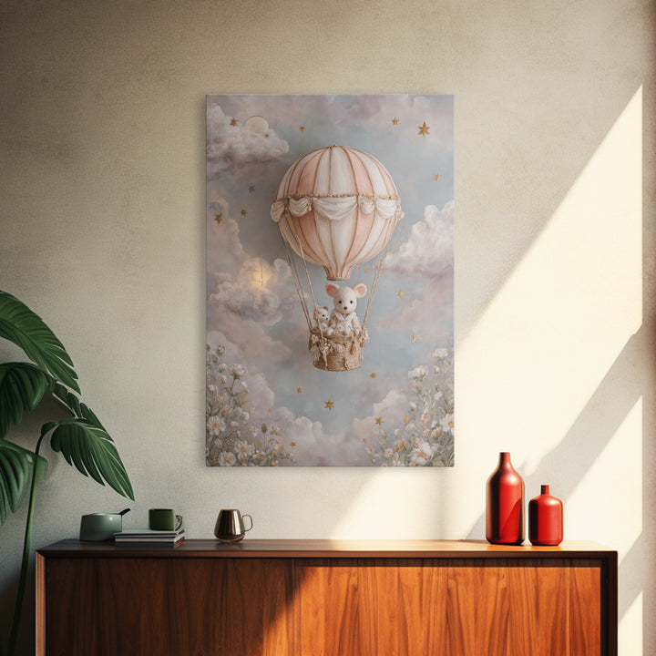 Floating Hot Air Balloon Framed Canvas Print, Nursery Art, Home Decor, Nursery Decor, Abstract Art, Nursery, Contemporary Art, NUR-2x3-92