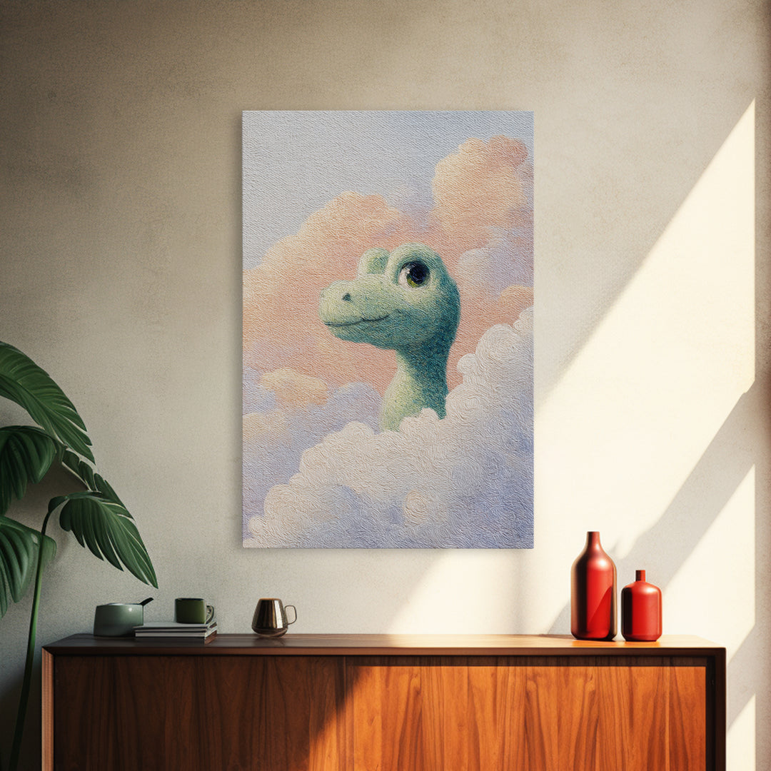 Tiny Dinosaur with Friendly Expression Canvas Print, Nursery Art, Digital Download Art, Nursery Decor, Oil Painting, Nursery, NUR-2x3-95