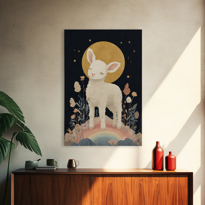 Little Lamb under a Starry Sky Canvas Print, Nursery Art, Nursery Prints, Nursery Decor, Fine Art, Nursery, Kids Wall Decor, NUR-2x3-99