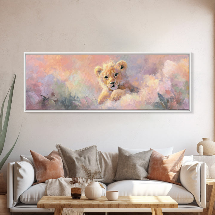 Lion Cub with Soft Golden Mane Framed Canvas Print, Nursery Art, Playroom Decor, Nursery Decor, Nursery, Kids Room Wall Art, NUR-3x1-1
